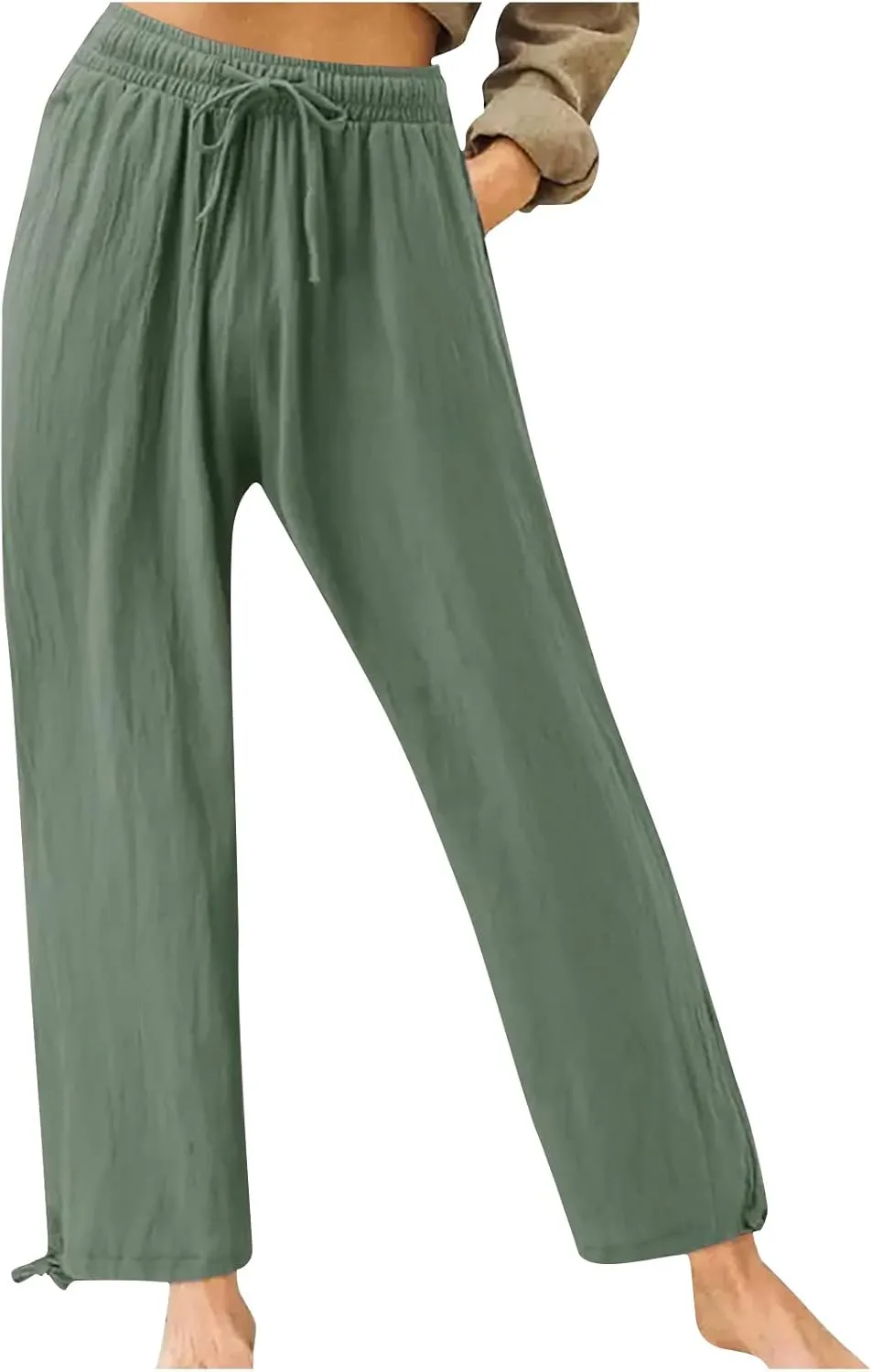 Wide Leg Pants for Women Comfy Linen Pants Light Weight Fit Summer Loose High Waist Palazzo Trousers with Pockets