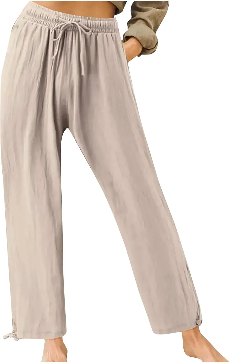 Wide Leg Pants for Women Comfy Linen Pants Light Weight Fit Summer Loose High Waist Palazzo Trousers with Pockets