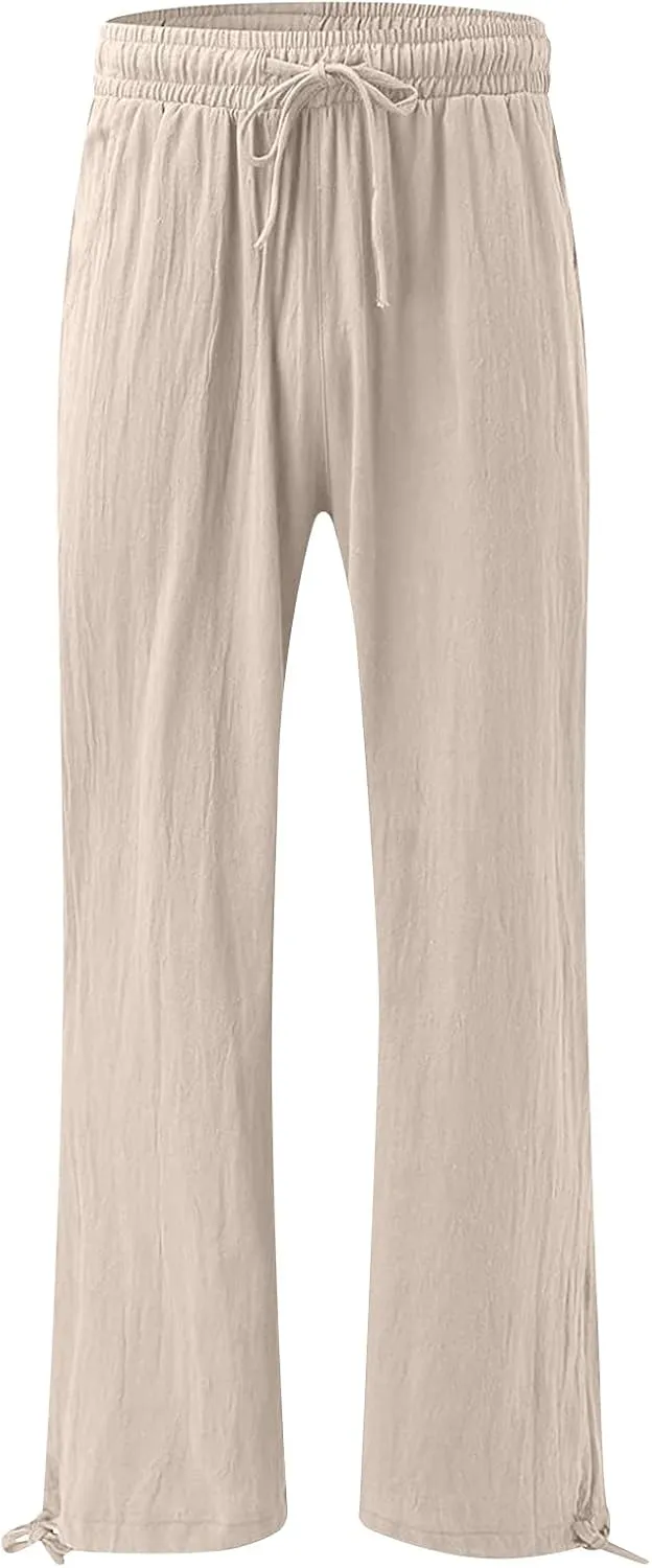 Wide Leg Pants for Women Comfy Linen Pants Light Weight Fit Summer Loose High Waist Palazzo Trousers with Pockets