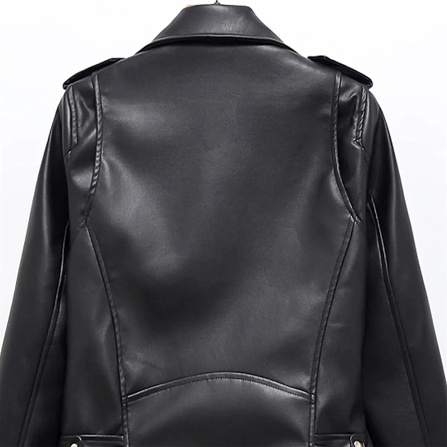 Women Faux Leather Pu Jacket Streetwear Belt Zipper Retro Moto Biker Jacket Coat Chic Outwear