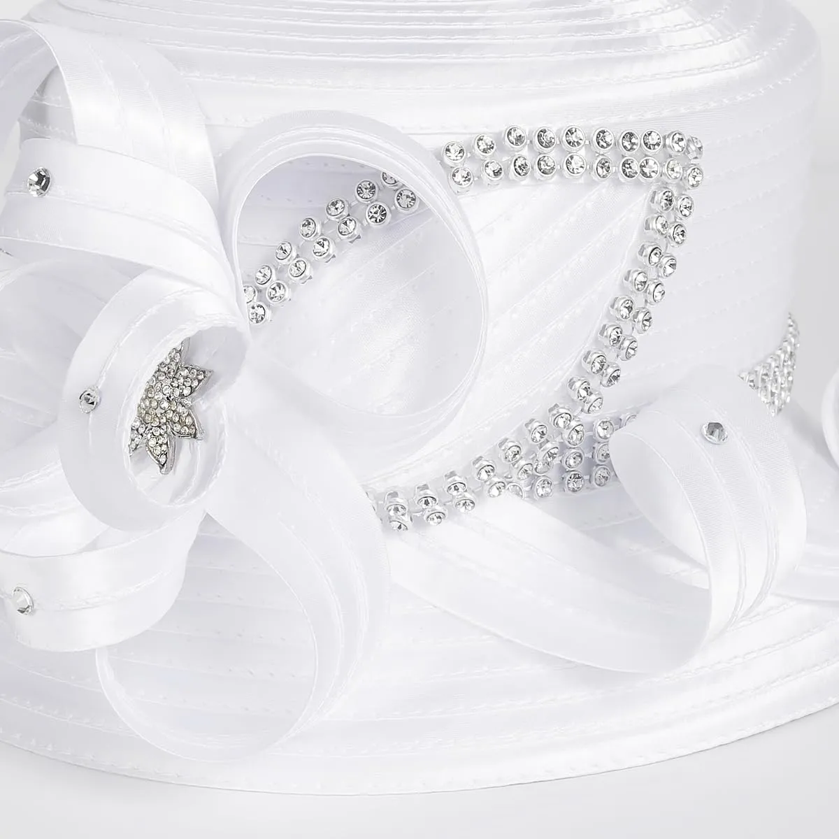 Women Satin Dress Church Derby Hats w/Rhinestones - Elegant Headwear for Special Occasions