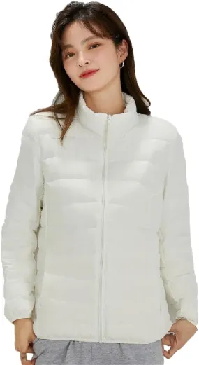 Women Short Puffer Jacket White Duck Down Slim Fit Ultra-Light Parka