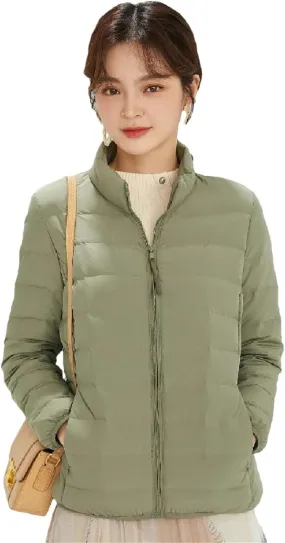 Women Short Puffer Jacket White Duck Down Slim Fit Ultra-Light Parka
