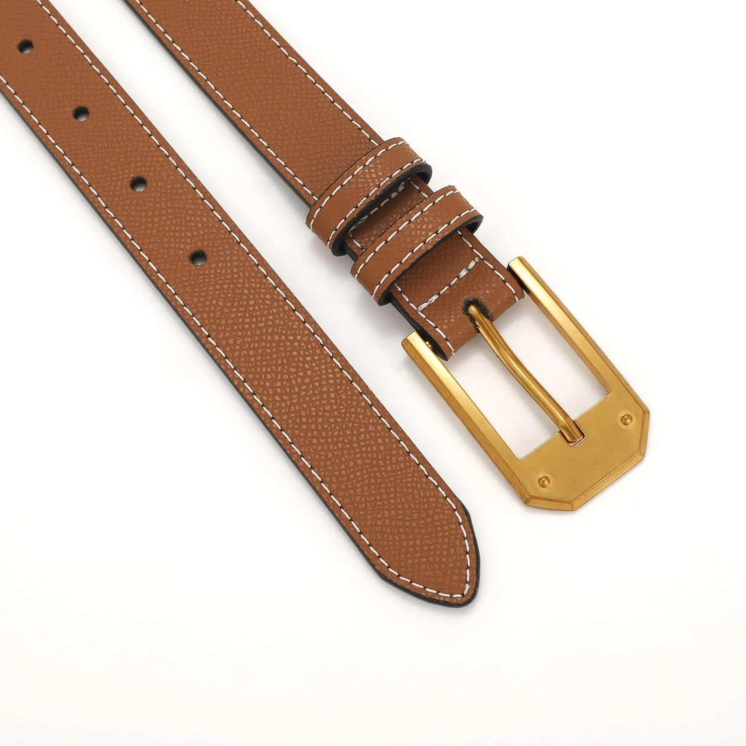 Women Skinny Belt Thin Leather Belt for Jeans Gold Buckle 1.34'' wide