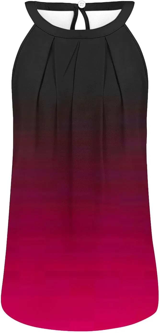 Women Sleeveless Tank Tops Casual Loose Fit Flowy Pleated Halter Cami Shirts Blouse Summer Trendy Gradient Blouse Tops