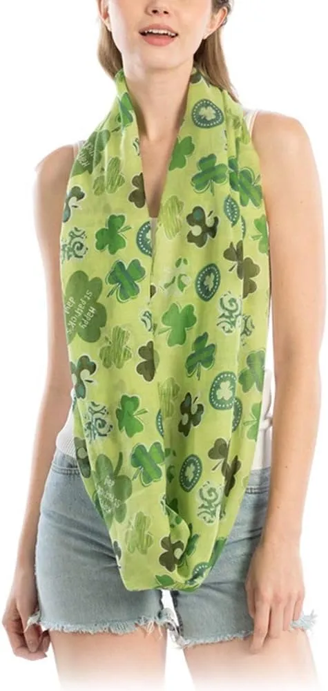 Women St Patrick's Day Print Light Weight Long Scarf (Large Clover Infinity-Green)