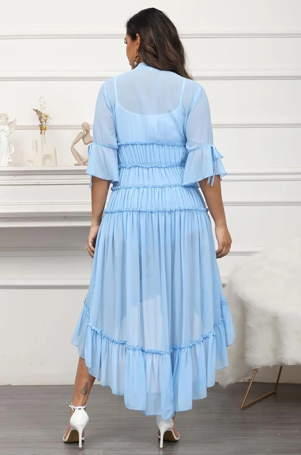 Women Summer Flowy Button Down Maxi Shirt Dress Sexy Swimsuit Beach Coverup Long Kimono Cardigan