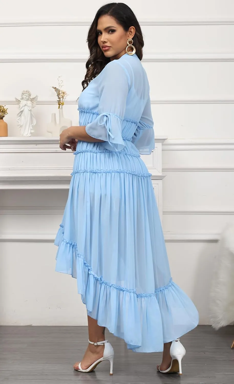 Women Summer Flowy Button Down Maxi Shirt Dress Sexy Swimsuit Beach Coverup Long Kimono Cardigan