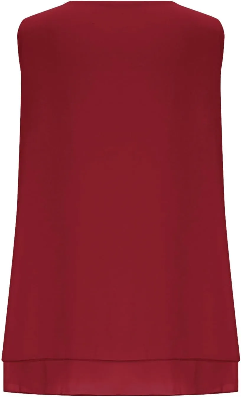 Women Summer Sleeveless Chiffon Shirts, Solid Color Loose Breathable Casual Tank Tops Fashion Ruffle Ruched Hem Clothes