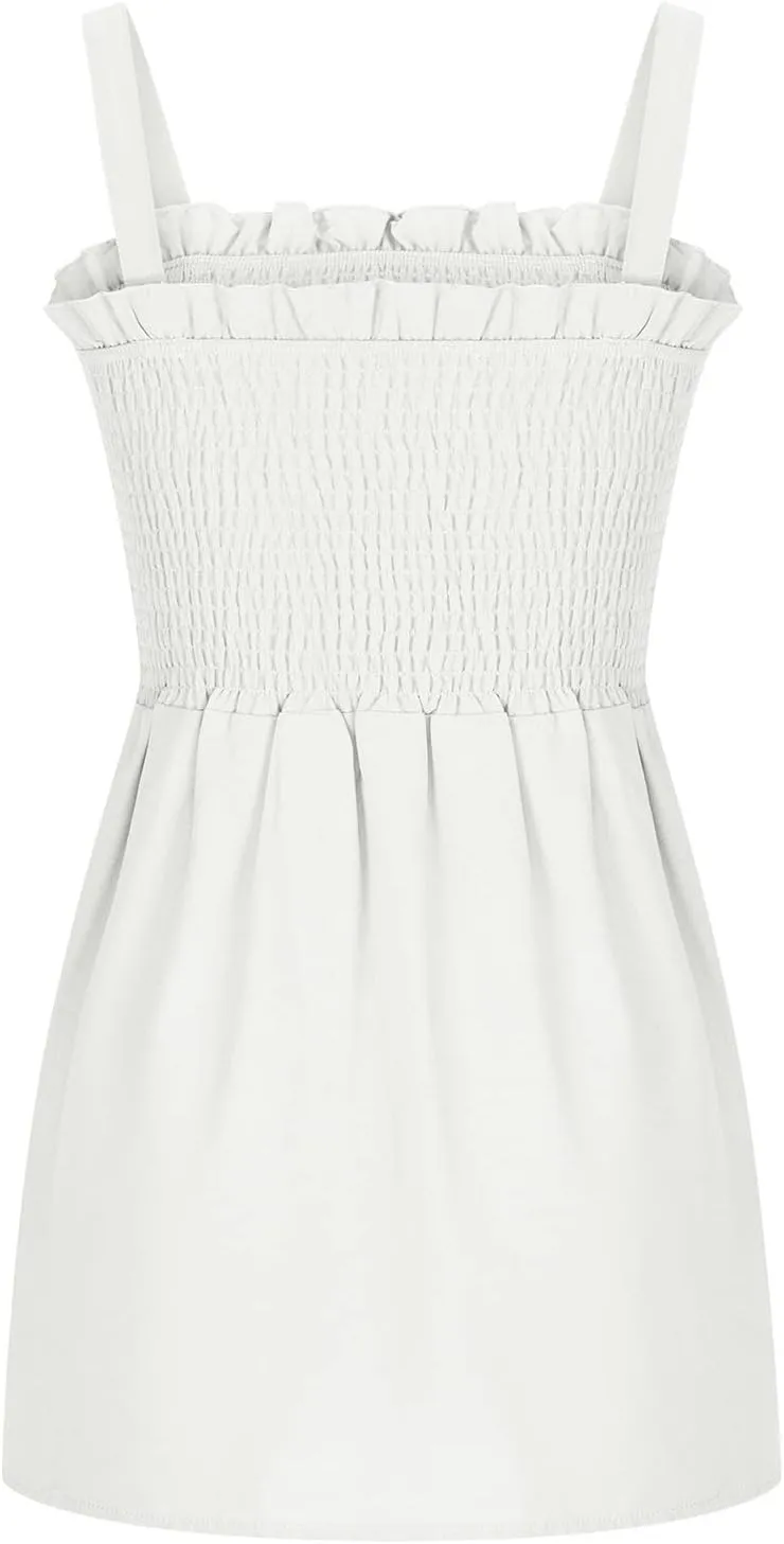 Women Summer Sleeveless Tank Top Ruched Ruffle Flowy Camisole Tummy Control Casual Longline Cami Blouse