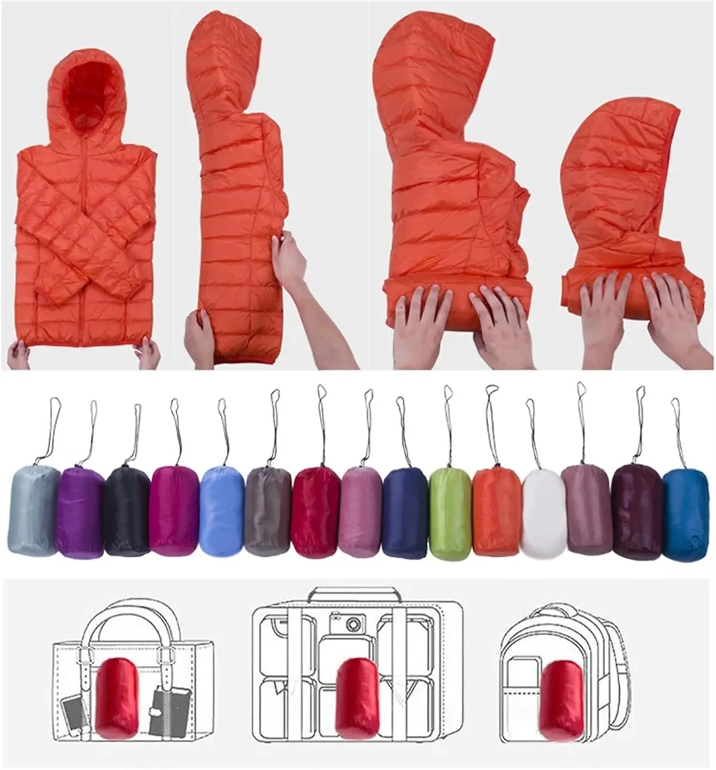 Women Winter Coat Light White Duck Down Jacket Slim Puffer Jackets Portable Windproof Down Coat