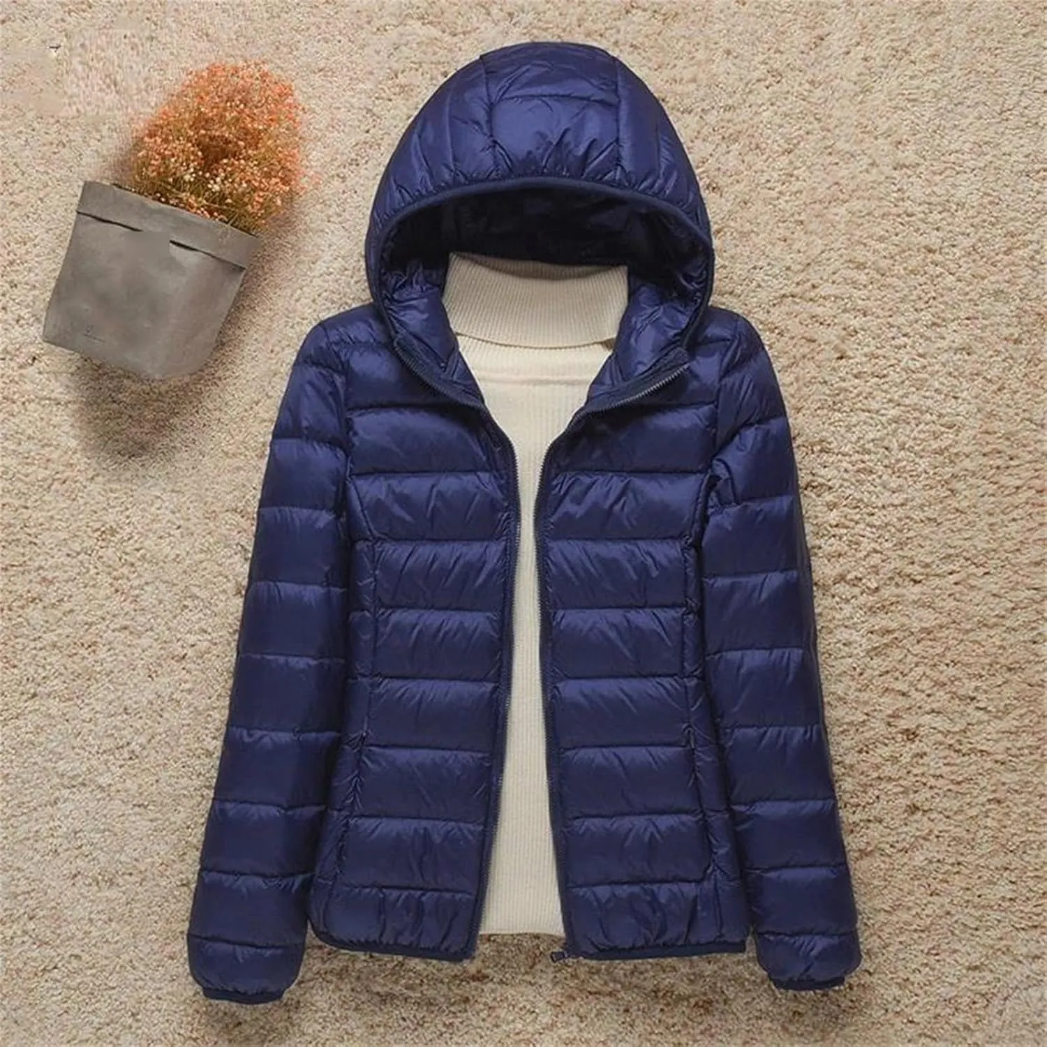 Women Winter Coat Light White Duck Down Jacket Slim Puffer Jackets Portable Windproof Down Coat