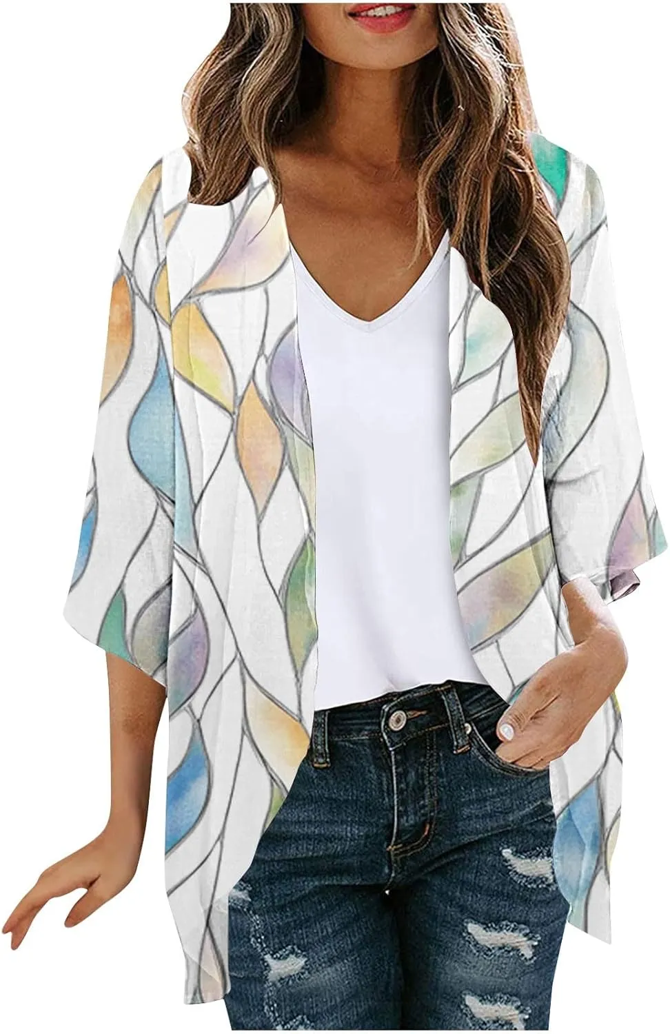 Women's Beach Cover Up Chiffon Kimono Cardigan Flroal Bathing Suit Cover Up Shirt Blouse for Summer Swimwear Coverups