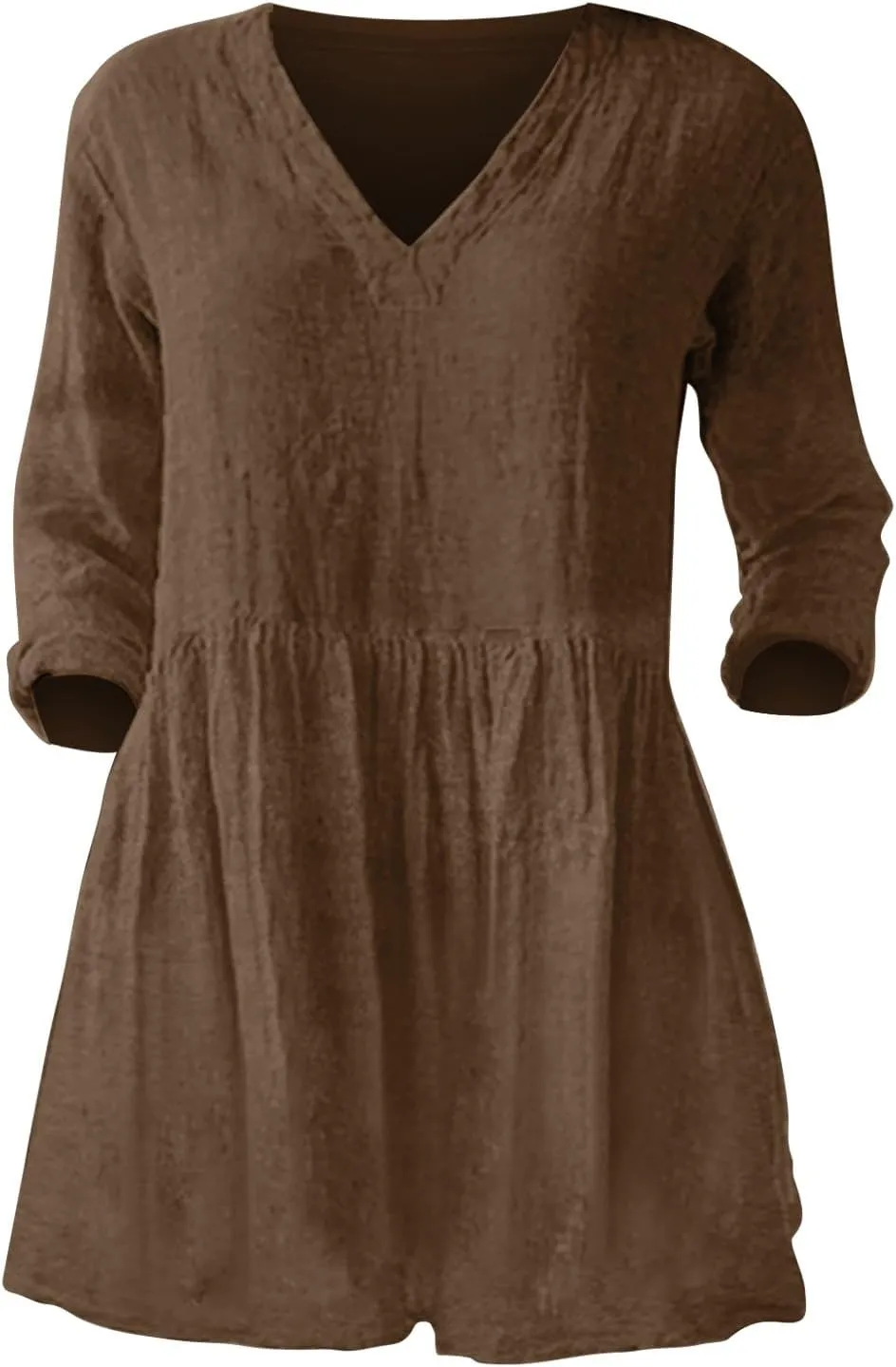 Womens Cotton Linen Peasant Blouses Long Sleeve V Neck Casual Loose Fit Tunic Tops for Leggings Flowy Babydoll Shirt