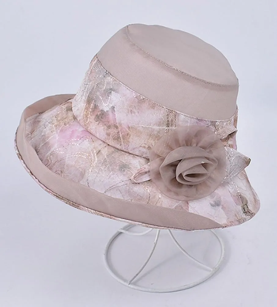 Womens Flower Sun Hats Breathable Bucket Hats Elegant Ladies Fishing Hats Floppy Wide Brim Hat Sun Cap Summer Spring
