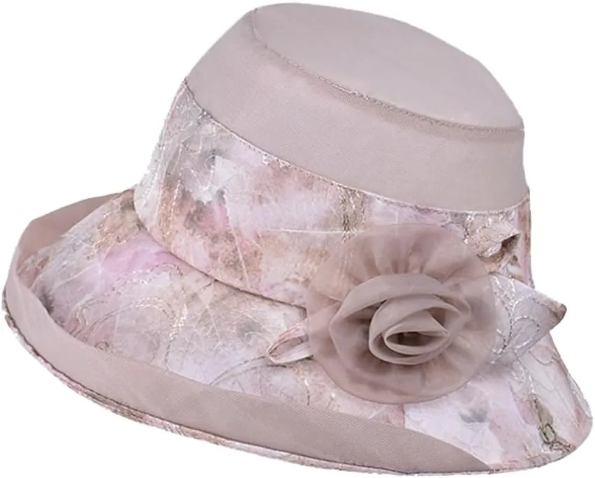 Womens Flower Sun Hats Breathable Bucket Hats Elegant Ladies Fishing Hats Floppy Wide Brim Hat Sun Cap Summer Spring