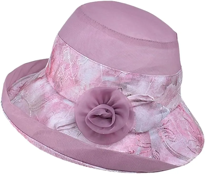 Womens Flower Sun Hats Breathable Bucket Hats Elegant Ladies Fishing Hats Floppy Wide Brim Hat Sun Cap Summer Spring