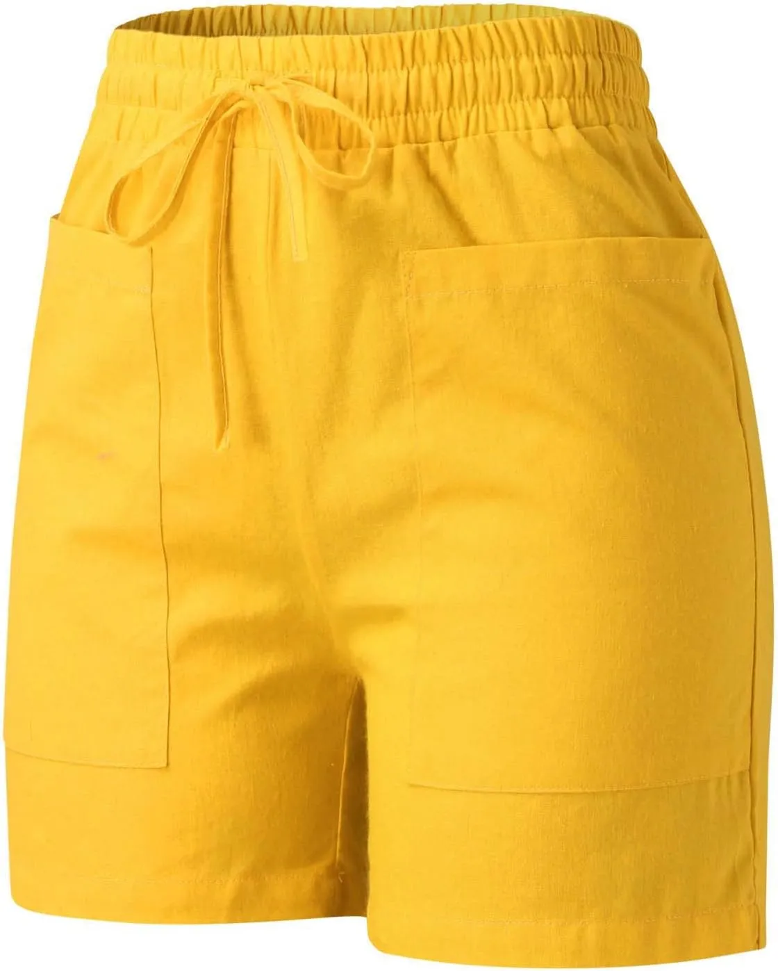 Womens Linen Shorts Summer Casual High Waisted Drawstring Elastic Shorts Cotton Wide Leg Summer Casual Shorts with Pockets