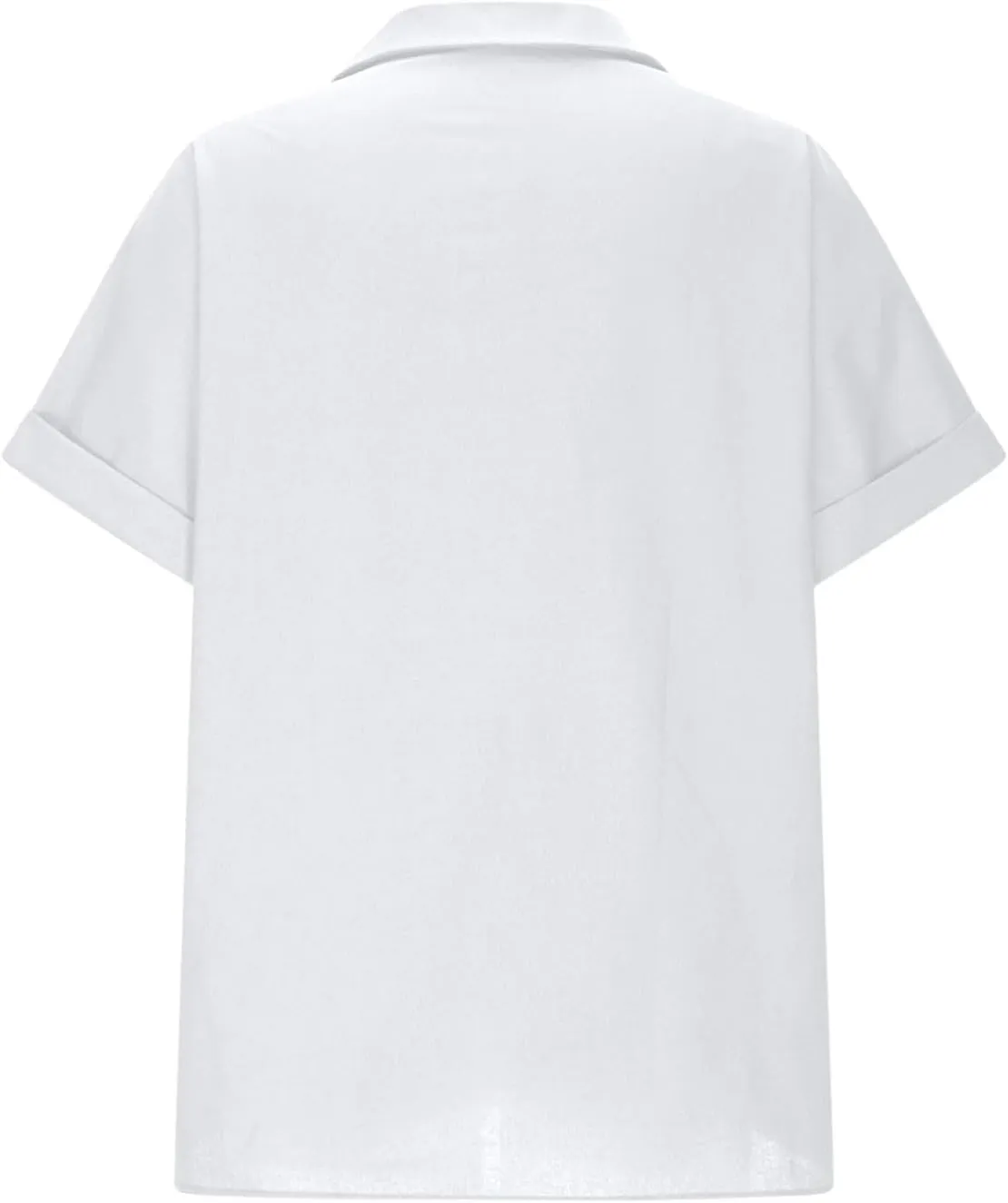Women's Linen Summer Shirts Zip Up Dressy Casual Tops Collared V Neck Short Sleeve Blouses Trendy Tshirts for Work