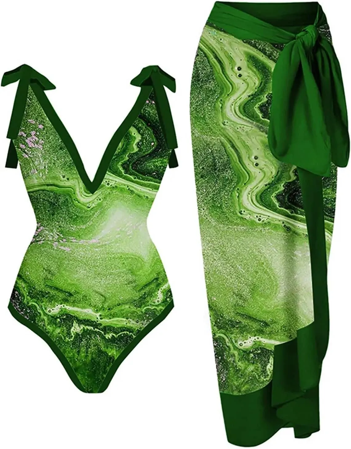 Womens One-Piece Swimsuit Print Chiffon Cover Up Beach Sarong Swimwear Beachwear Retro Wrap Maxi Skirt Bathing Suit