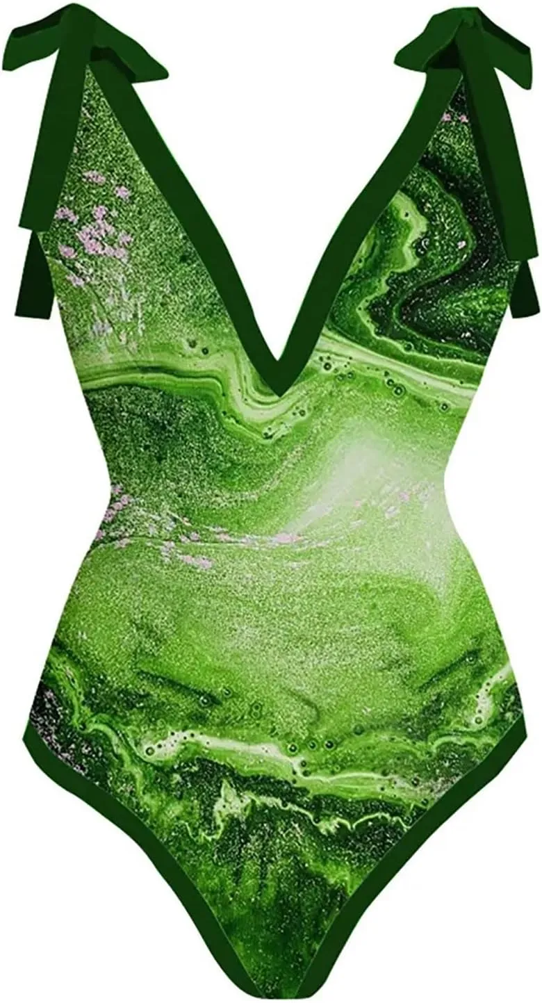 Womens One-Piece Swimsuit Print Chiffon Cover Up Beach Sarong Swimwear Beachwear Retro Wrap Maxi Skirt Bathing Suit