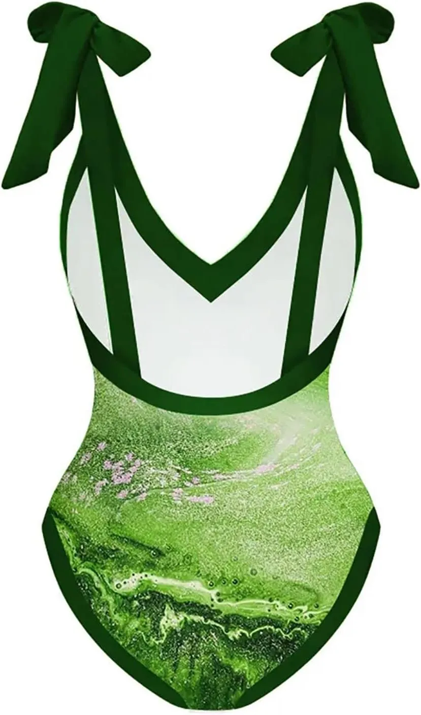 Womens One-Piece Swimsuit Print Chiffon Cover Up Beach Sarong Swimwear Beachwear Retro Wrap Maxi Skirt Bathing Suit