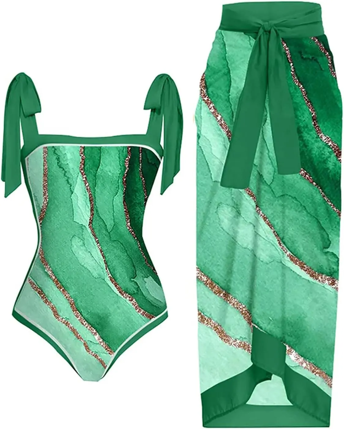 Womens One-Piece Swimsuit Print Chiffon Cover Up Beach Sarong Swimwear Beachwear Retro Wrap Maxi Skirt Bathing Suit