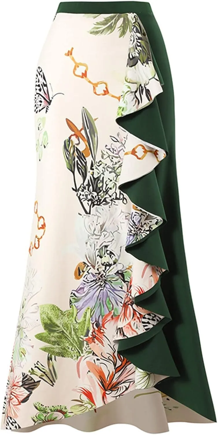 Womens One Piece Swimsuit with Beach Cover Up Wrap Skirt Sarong Retro Floral Print Bikini Set Two Piece Bathing Suit