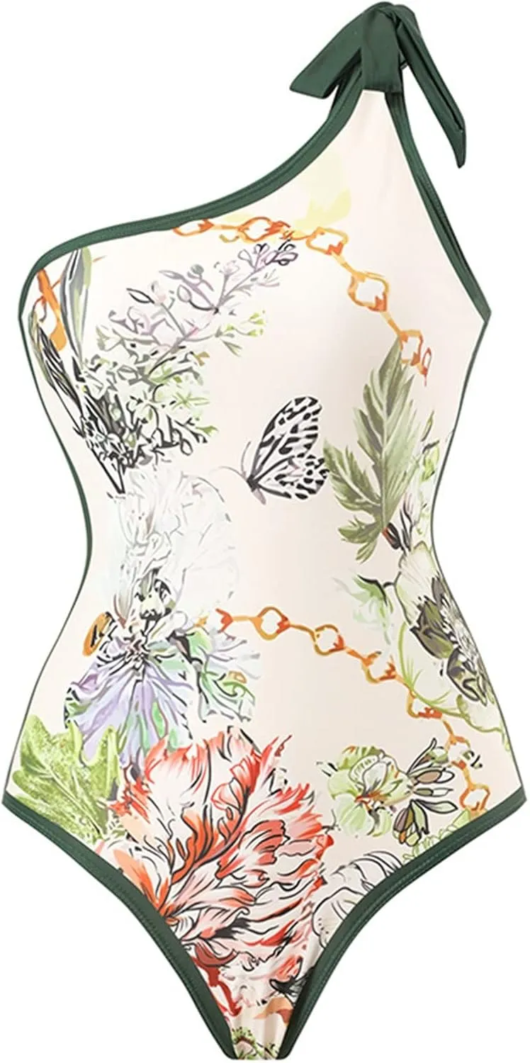 Womens One Piece Swimsuit with Beach Cover Up Wrap Skirt Sarong Retro Floral Print Bikini Set Two Piece Bathing Suit