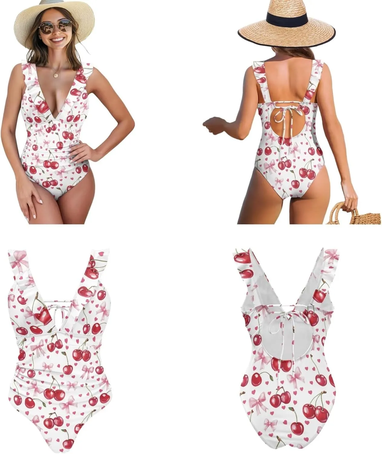 Womens One Piece Swimsuits with Sarong Coverups Ruffled Deep V Neck Bathing Suits with Bikini Cover up Beach Skirt