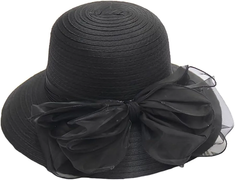 Women’s Organza Church Tea Party Wedding Fascinator Hat UV-Anti Wide Brim Sun Hats