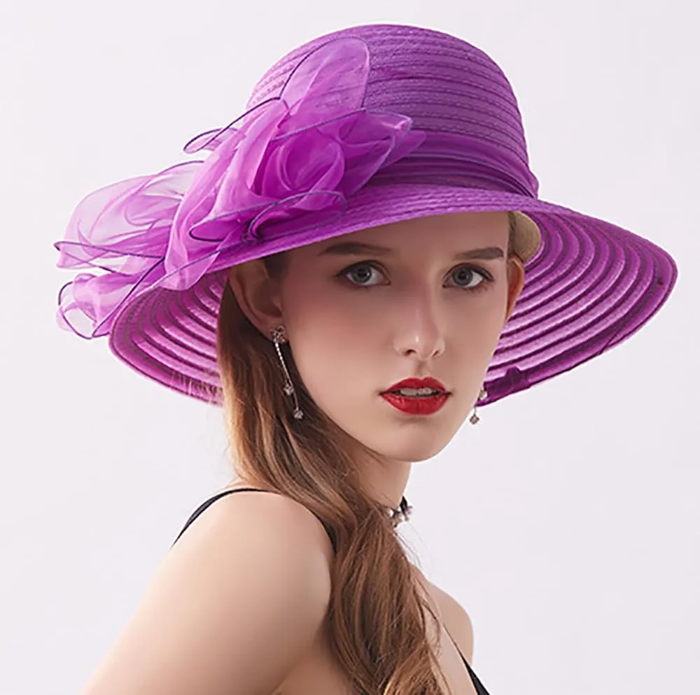 Women’s Organza Church Tea Party Wedding Fascinator Hat UV-Anti Wide Brim Sun Hats