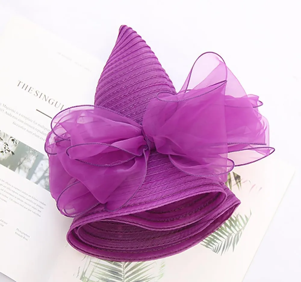 Women’s Organza Church Tea Party Wedding Fascinator Hat UV-Anti Wide Brim Sun Hats