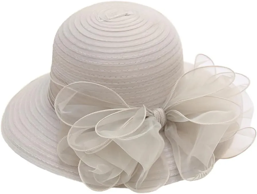 Women’s Organza Church Tea Party Wedding Fascinator Hat UV-Anti Wide Brim Sun Hats