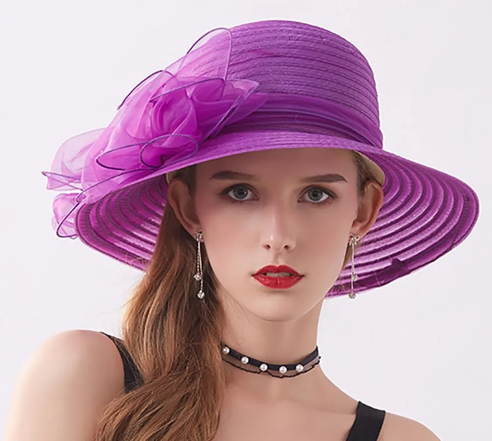 Women’s Organza Church Tea Party Wedding Fascinator Hat UV-Anti Wide Brim Sun Hats