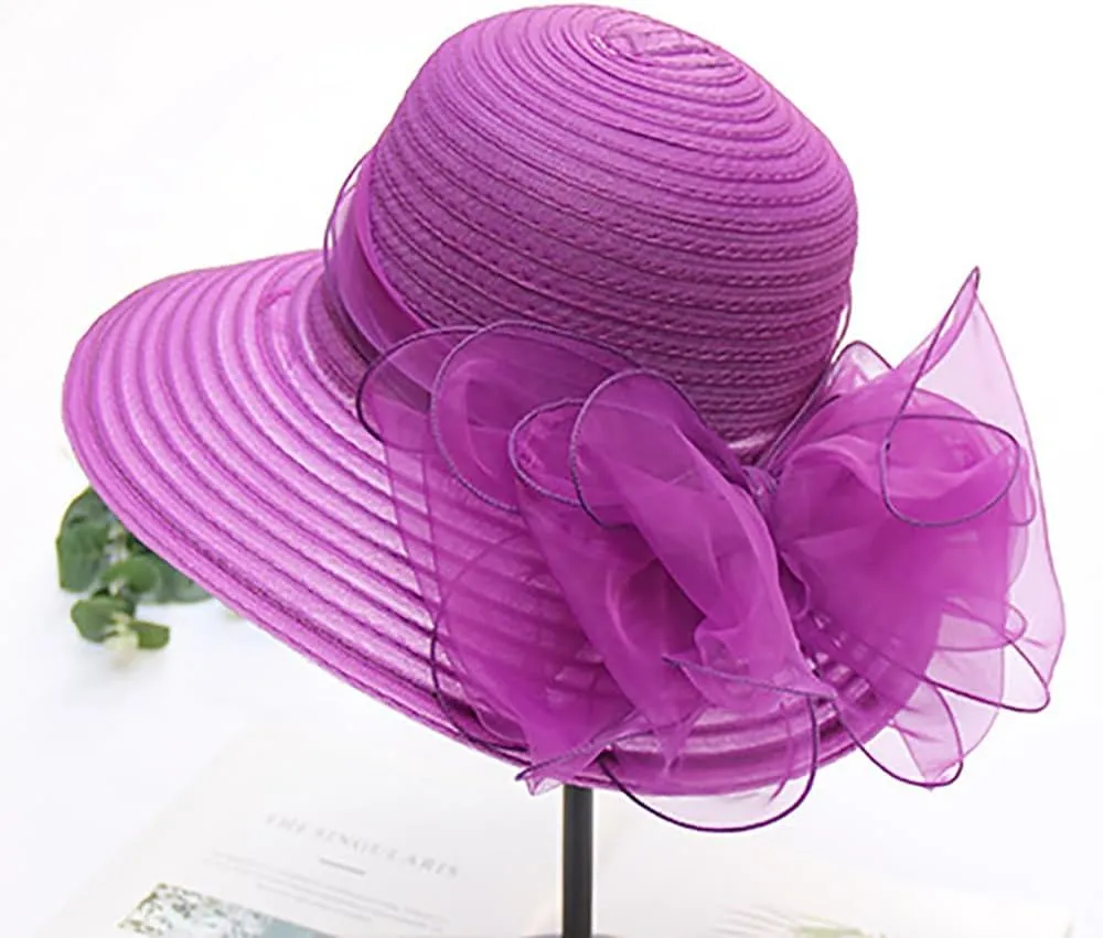 Women’s Organza Church Tea Party Wedding Fascinator Hat UV-Anti Wide Brim Sun Hats
