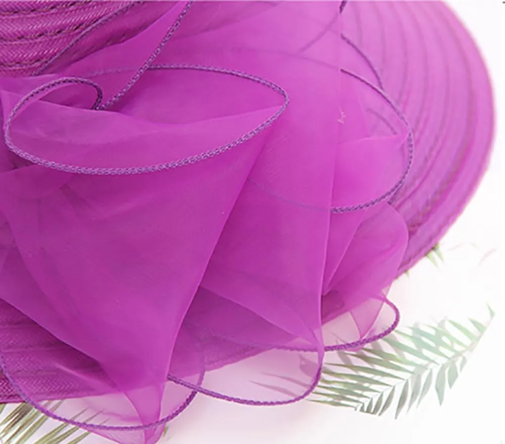 Women’s Organza Church Tea Party Wedding Fascinator Hat UV-Anti Wide Brim Sun Hats