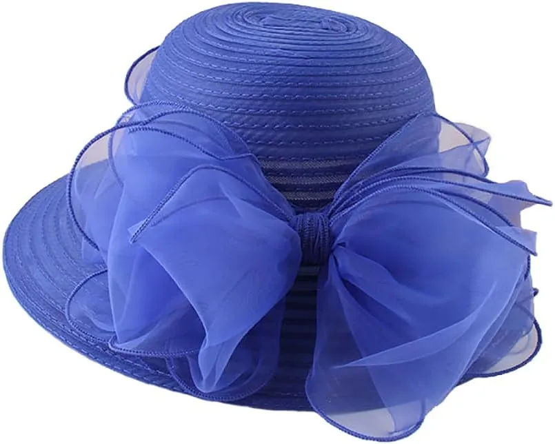 Women’s Organza Church Tea Party Wedding Fascinator Hat UV-Anti Wide Brim Sun Hats