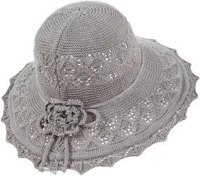 Womens Ruffled Flowers Summer Beach Hat Wide Brim Knitted Sun Hats Foldable Floppy Summer Cap for Travel Decoration