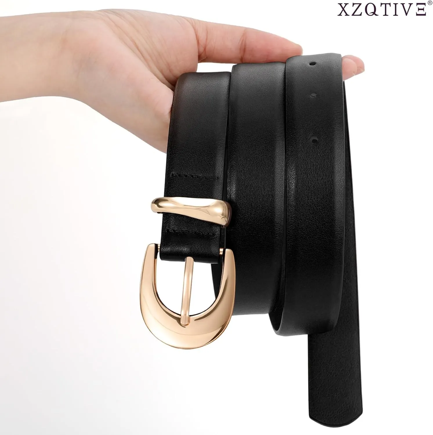 XZQTIVE Women Leather Belt for Jeans Pants Ladies Fashion Skinny belt with Gold Silver Buckle