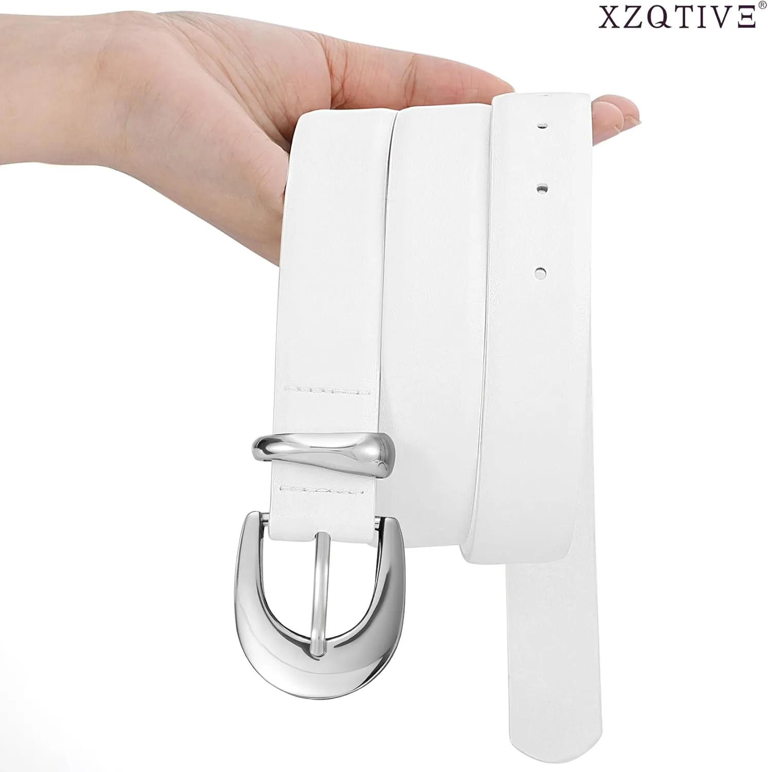 XZQTIVE Women Leather Belt for Jeans Pants Ladies Fashion Skinny belt with Gold Silver Buckle