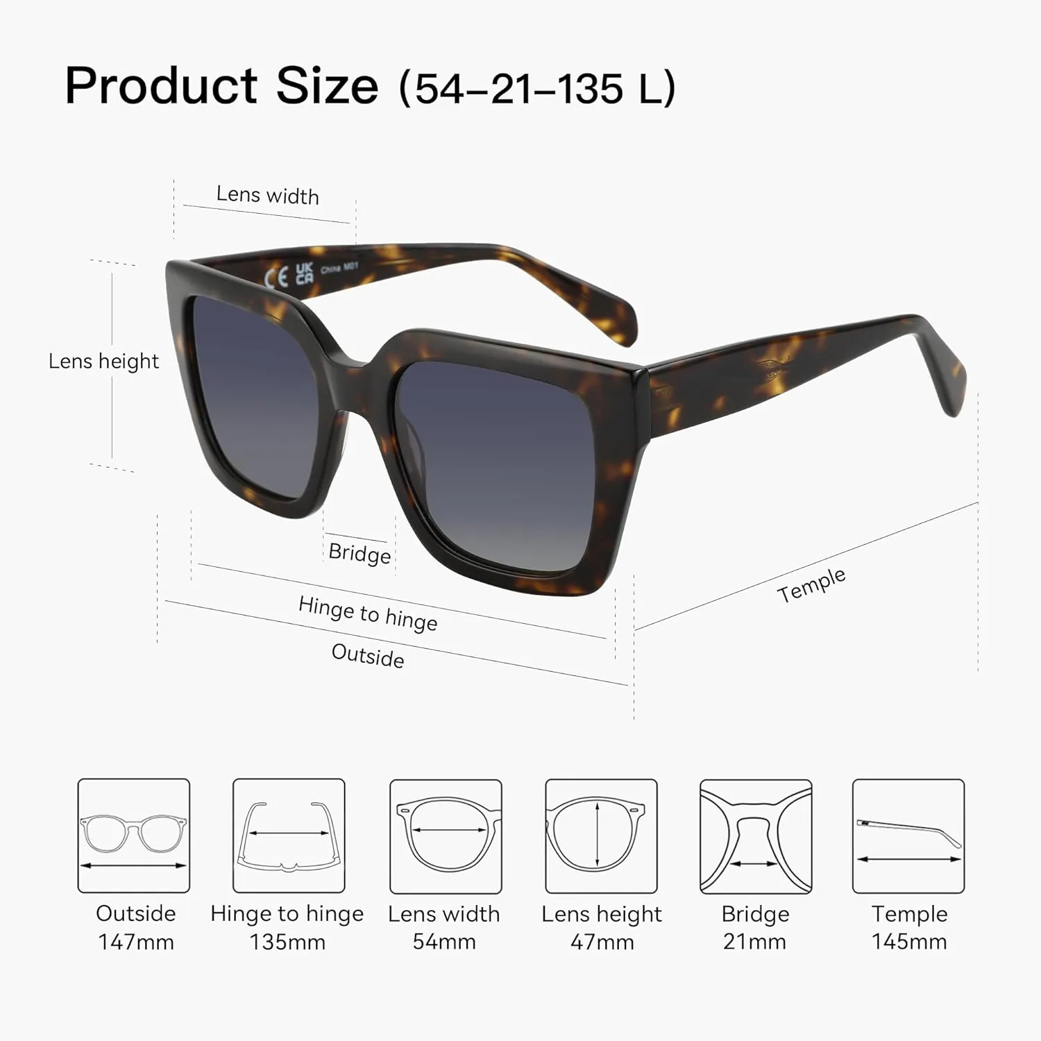ZENOTTIC Oversized Polarized Square Sunglasses Women Trendy Sun Glasses Retro Designer Shade for Ladies UV400 Protection
