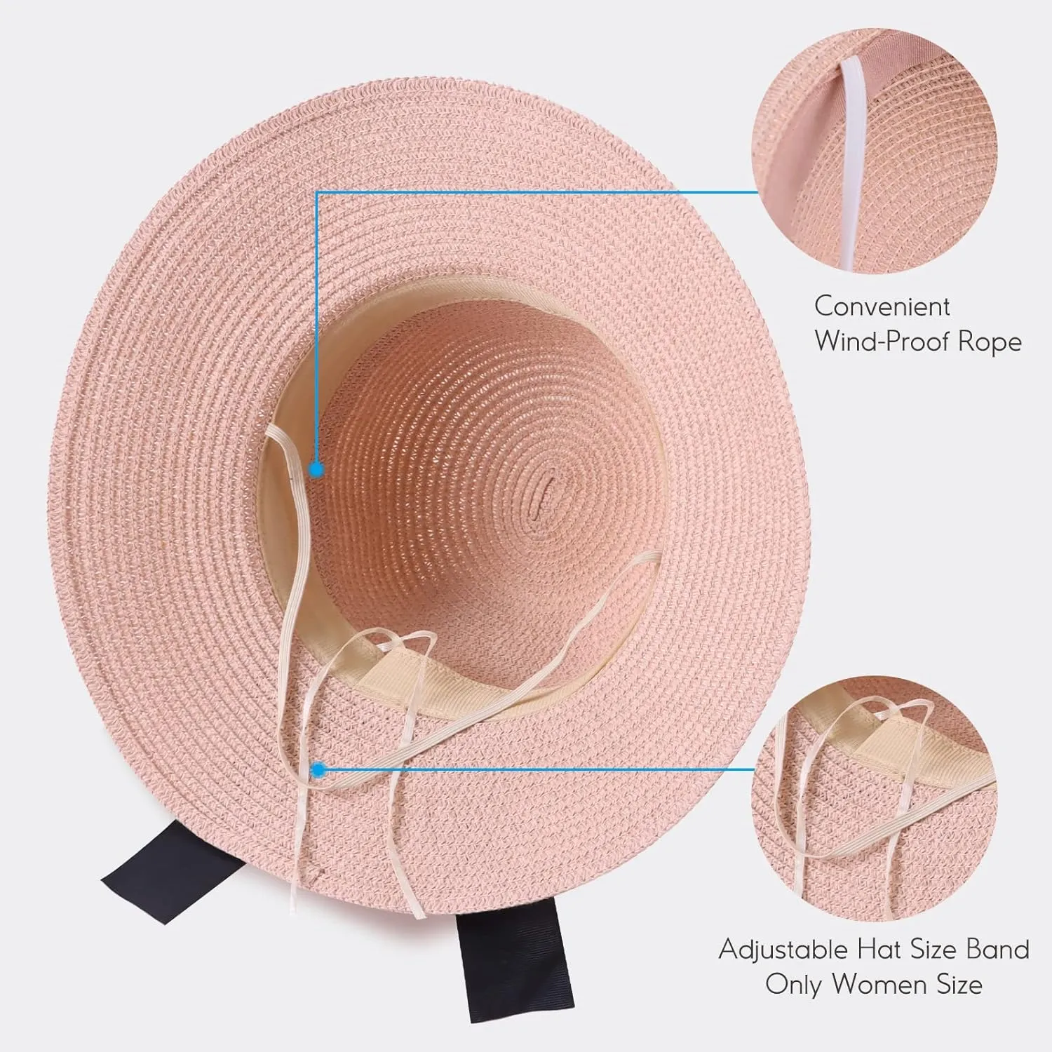 Zsedrut Women,Little Girls Straw Sun Hat Summer Beach Cap Foldable Visor Floppy Hats Wide Brim with Bowknot