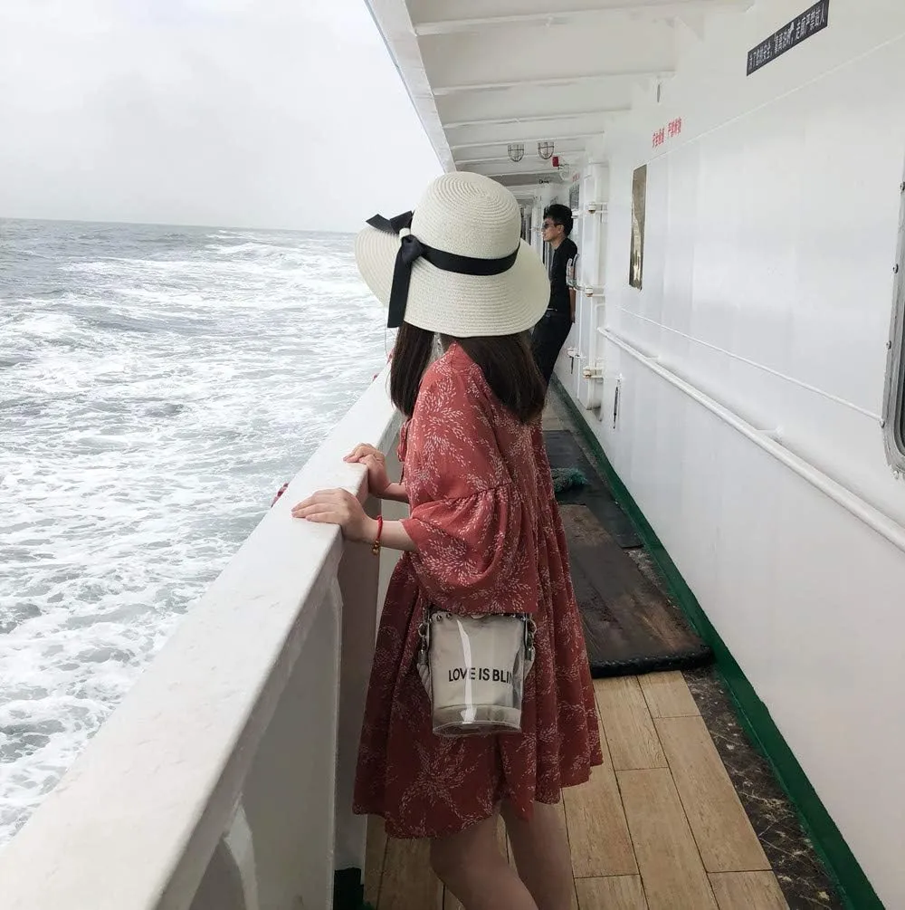 Zsedrut Women,Little Girls Straw Sun Hat Summer Beach Cap Foldable Visor Floppy Hats Wide Brim with Bowknot